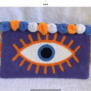 Antica Sartoria Vibrant Eye Design Clutch with Pom-Poms NWT